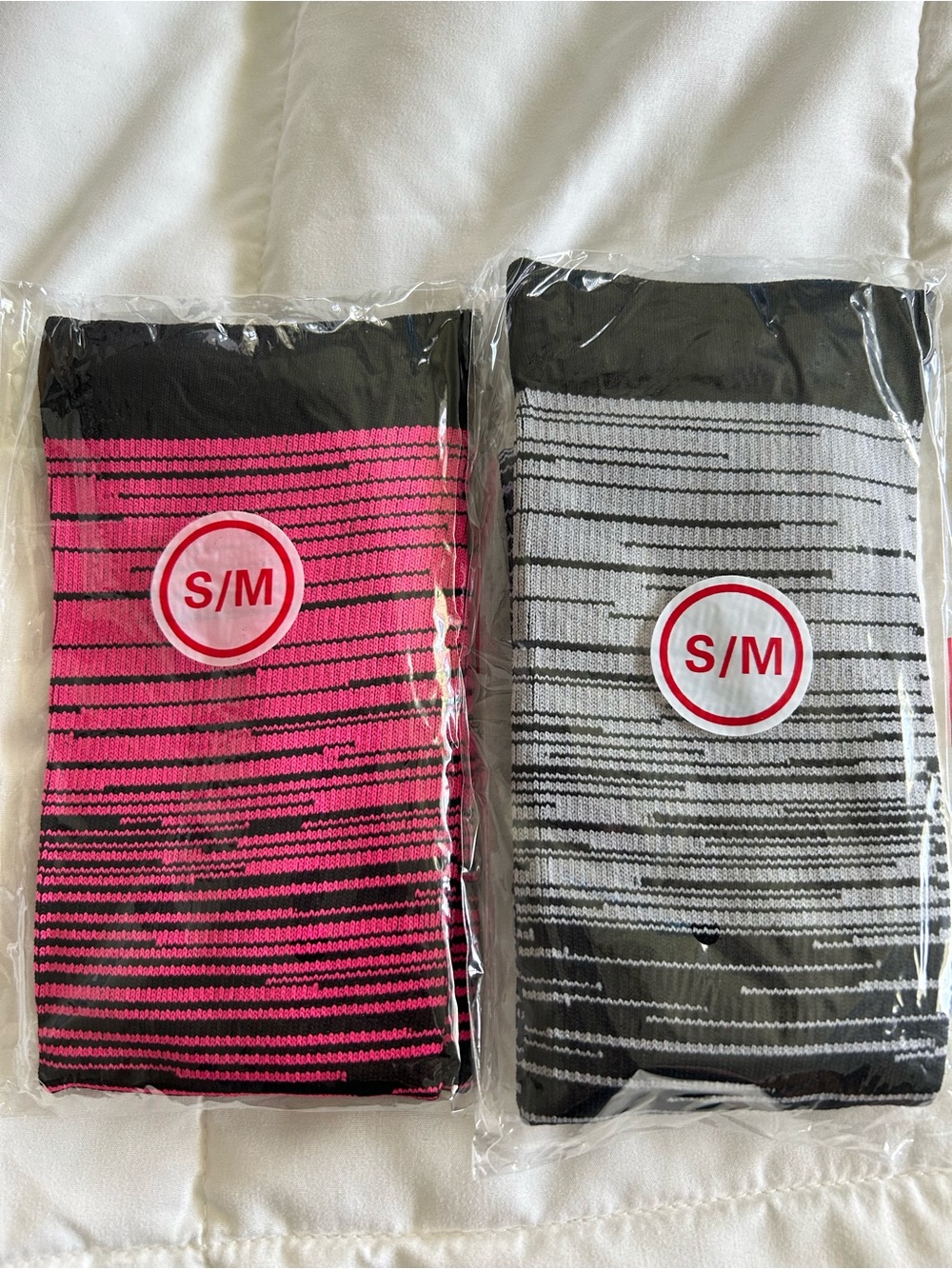 Women’s Striped Knee-High Compression Sock (15-20 mmHg) - Pink & Gray (S/M)
